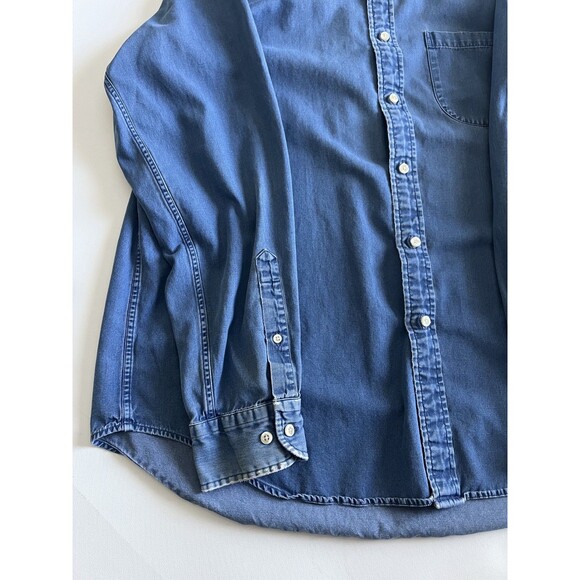 Vtg LANDS END Denim Jean Light Blue Chambray Casual Button Down Shirt 16.5 Large - Picture 12 of 12